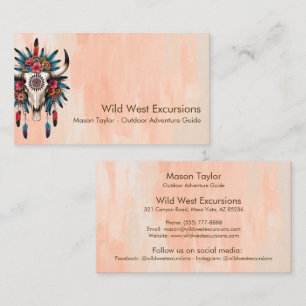 Boho Chic Watercolor Tribal Floral Cow Skull  Business Card