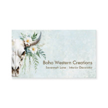 Boho Chic Watercolor White Floral Cow Skull