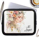 Boho Chic Watercolor Woman Laptop Sleeve<br><div class="desc">Laptop sleeve featuring a watercolor painting in bohemian style with a woman with flowers in her hair.</div>