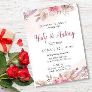 Boho Chic Wedding Invitation Rose and Champagne