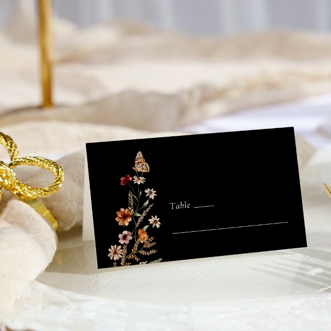 Boho Chic Wedding Place Card (Black Boho Chic Wedding Place Card with Butterfly by Painted Paperie
)