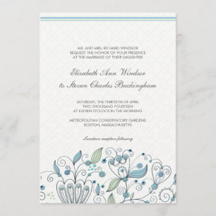 BOHO Chic Whimsical Garden Wedding Blue Invitation
