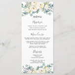 Boho Chic White Floral Eucalyptus Wedding Menu<br><div class="desc">Designed to co-ordinate with our Rustic Ivory wedding collection, this elegant wedding menu features a beautiful watercolor ivory white roses, hydrangeas, stocks and eucalyptus greenery arrangement. Personalise it with your wedding details easily and quickly, simply press the customise it button to further re-arrange and format the style and placement of...</div>