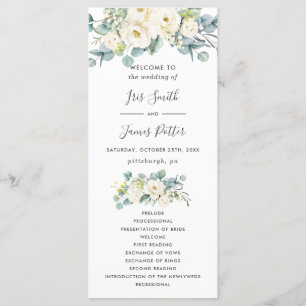 Boho Chic White Floral Eucalyptus Wedding Program Programme