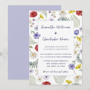 Boho Chic Wild Flower Watercolor Wedding   Invitation