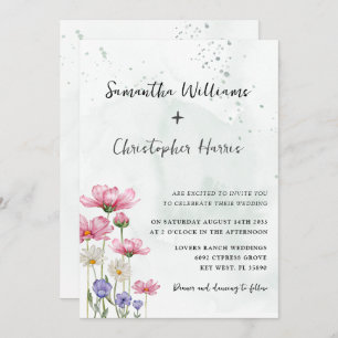 Boho Chic Wild Flower Watercolor Wedding  Invitation