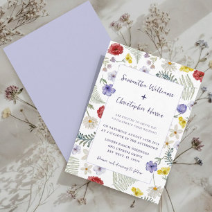 Boho Chic Wild Flower Watercolor Wedding Invitation
