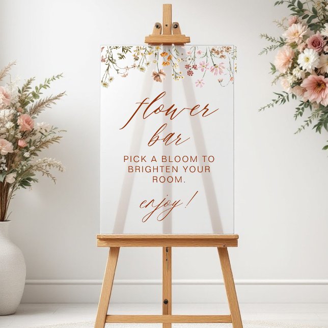 Boho Chic Wildflower Baby Shower Flower Bar Acrylic Sign (Creator Uploaded)