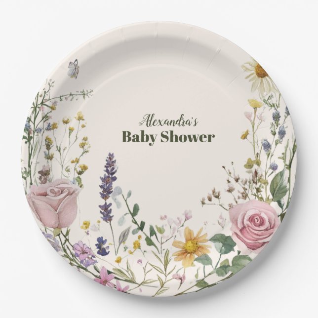 Boho Chic Wildflower  Baby Shower Paper Plate (Front)