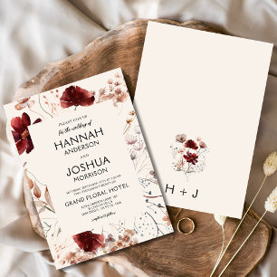 Boho Chic Wildflower Beige Wedding Invitation