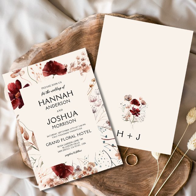 Boho Chic Wildflower Beige Wedding Invitation (Creator Uploaded)