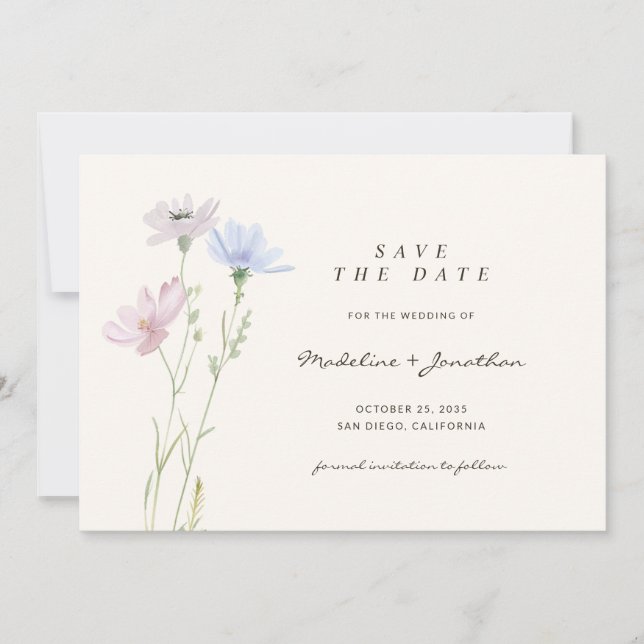 Boho Chic Wildflower Beige Wedding Save The Date (Front)