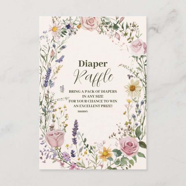 Boho Chic Wildflower  Diapper Raffle Enclosure Card (Front)