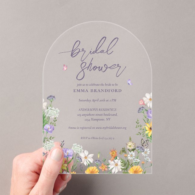 Boho Chic Wildflower Elegant Bridal Shower  Acrylic Invitations (Insitu (Handheld))
