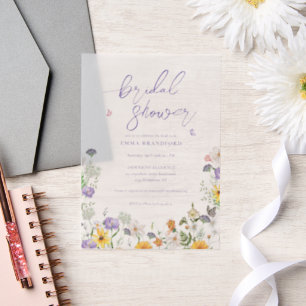 Boho Chic Wildflower Elegant Bridal Shower  Vellum Invitations