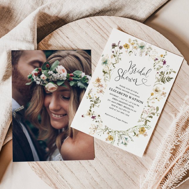 Boho Chic Wildflower Floral Photo Bridal Shower Invitation (Creator Uploaded)