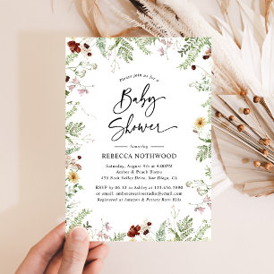 Boho Chic Wildflower Greenery Baby Shower Invitation