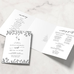 Boho Chic Wildflower Monogram Wedding Tri-Fold Programme
