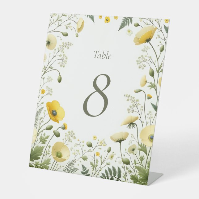 Boho Chic Wildflower Table Number Sign (Front)