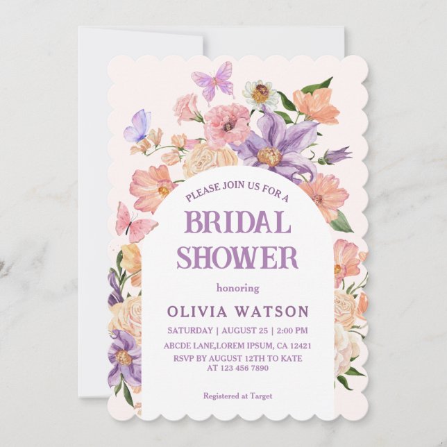 Boho chic Wildflowers  Butterflies Bridal Shower Invitation (Front)