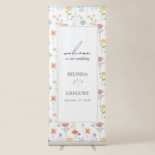 Boho Chic Wildflowers Floral Wedding Welcome Retractable Banner