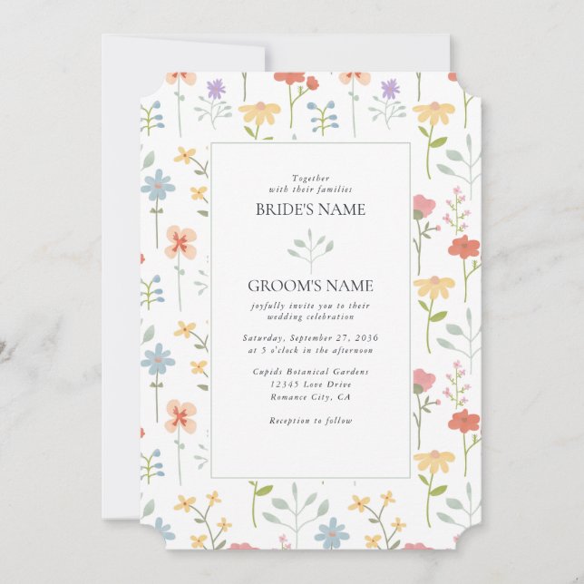 Boho Chic Wildflowers Modern Floral Wedding Invitation (Front)