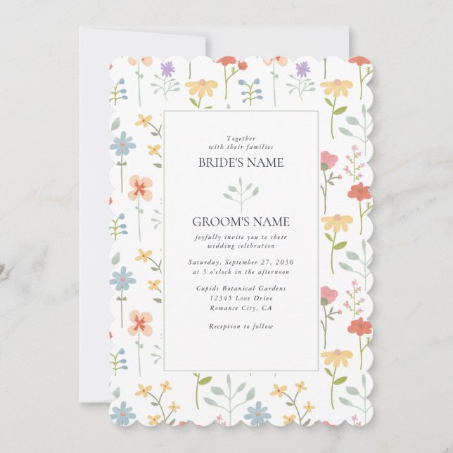 Boho Chic Wildflowers Modern Floral Wedding Invitation (Front)