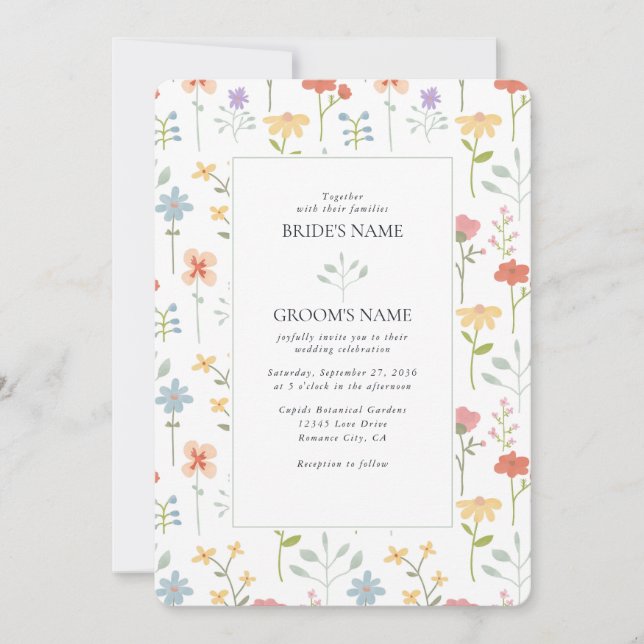 Boho Chic Wildflowers Modern Floral Wedding Invitation (Front)