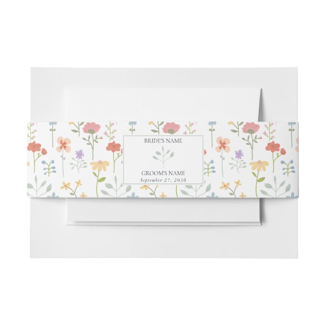Boho Chic Wildflowers Modern Floral Wedding Invitation Belly Band (Front Example)