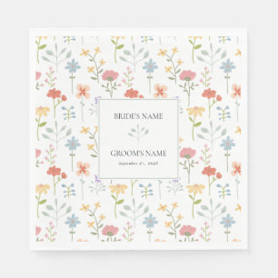 Boho Chic Wildflowers Modern Floral Wedding Napkin