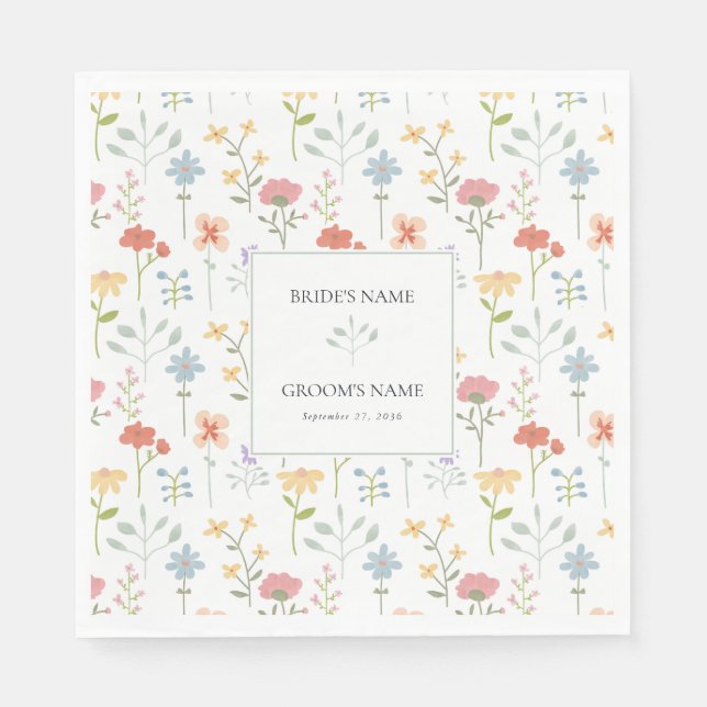 Boho Chic Wildflowers Modern Floral Wedding Napkin (Front)