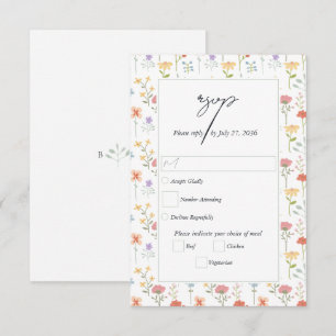 Boho Chic Wildflowers Modern Floral Wedding RSVP Card