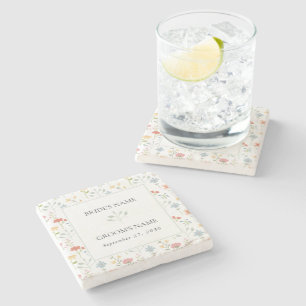 Boho Chic Wildflowers Modern Floral Wedding Stone Coaster