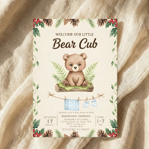 boho chic woodland bear greenery baby shower invitation