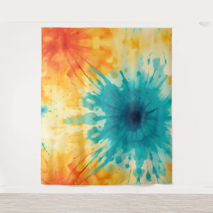 Boho Chic Yellow and Teal Tie Dye Design Tapestry