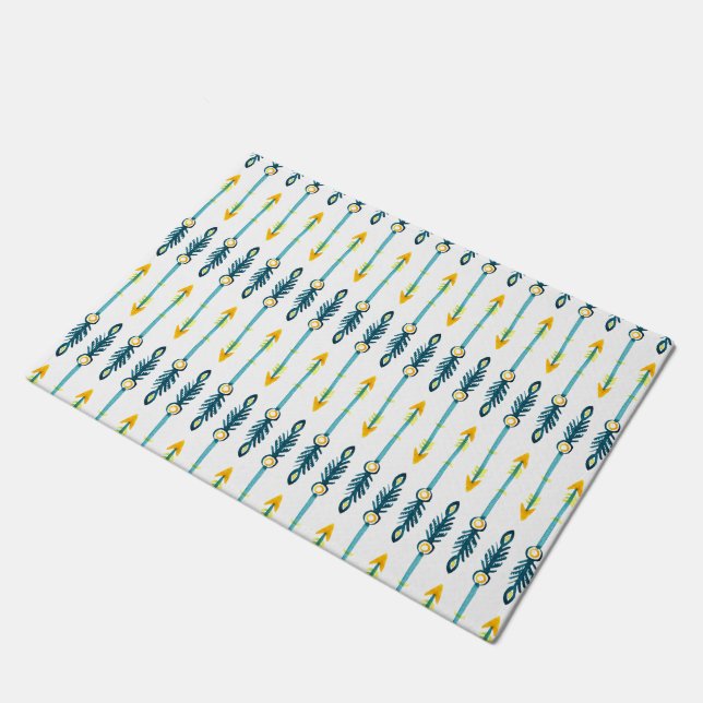 boho chic yellow blue watercolor arrows doormat (Angled)