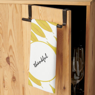 Boho Chic Yellow Fall Leaves Watercolor Tea Towel