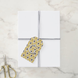 Boho chic yellow ikat tribal pattern monogram gift tags