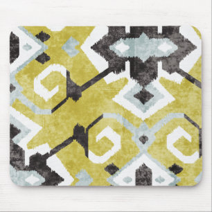 Boho chic yellow ikat tribal pattern monogram mouse mat