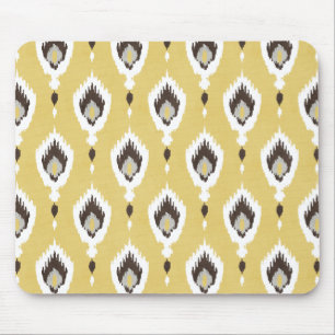 Boho chic yellow ikat tribal pattern monogram mouse mat