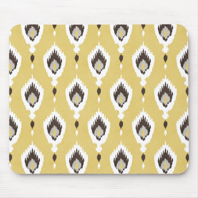 Boho chic yellow ikat tribal pattern monogram mouse mat (Front)