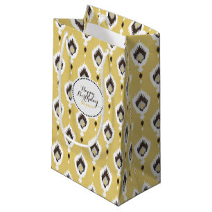 Boho chic yellow ikat tribal pattern monogram small gift bag