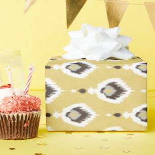 Boho chic yellow ikat tribal pattern monogram wrapping paper