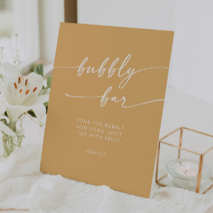 Boho Chic Yellow Marigold Bubbly Bar Wedding Pedestal Sign