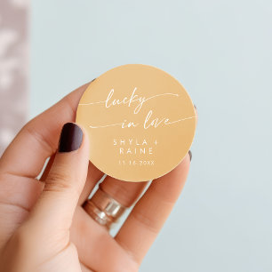 Boho Chic Yellow Marigold Lucky In Love Favour Classic Round Sticker