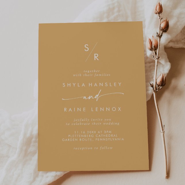 Boho Chic Yellow Marigold Monogram Wedding Invitation (Creator Uploaded)