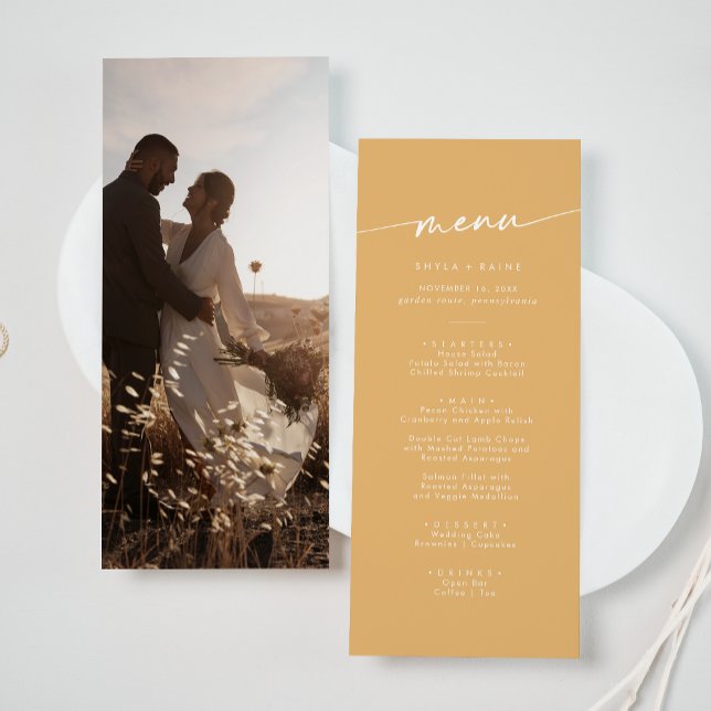 Boho Chic Yellow Marigold Photo Wedding Menu (Creator Uploaded)