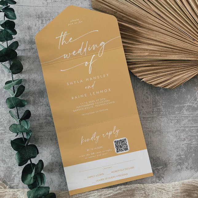 Boho Chic Yellow Marigold QR Code Mail In Wedding All In One Invitation (Creator Uploaded)