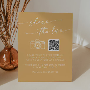 Boho Chic Yellow Marigold Share the Love QR Code Pedestal Sign