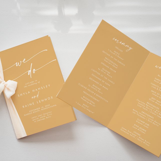 Boho Chic Yellow Marigold We Do Folded Wedding Programme (Creator Uploaded)